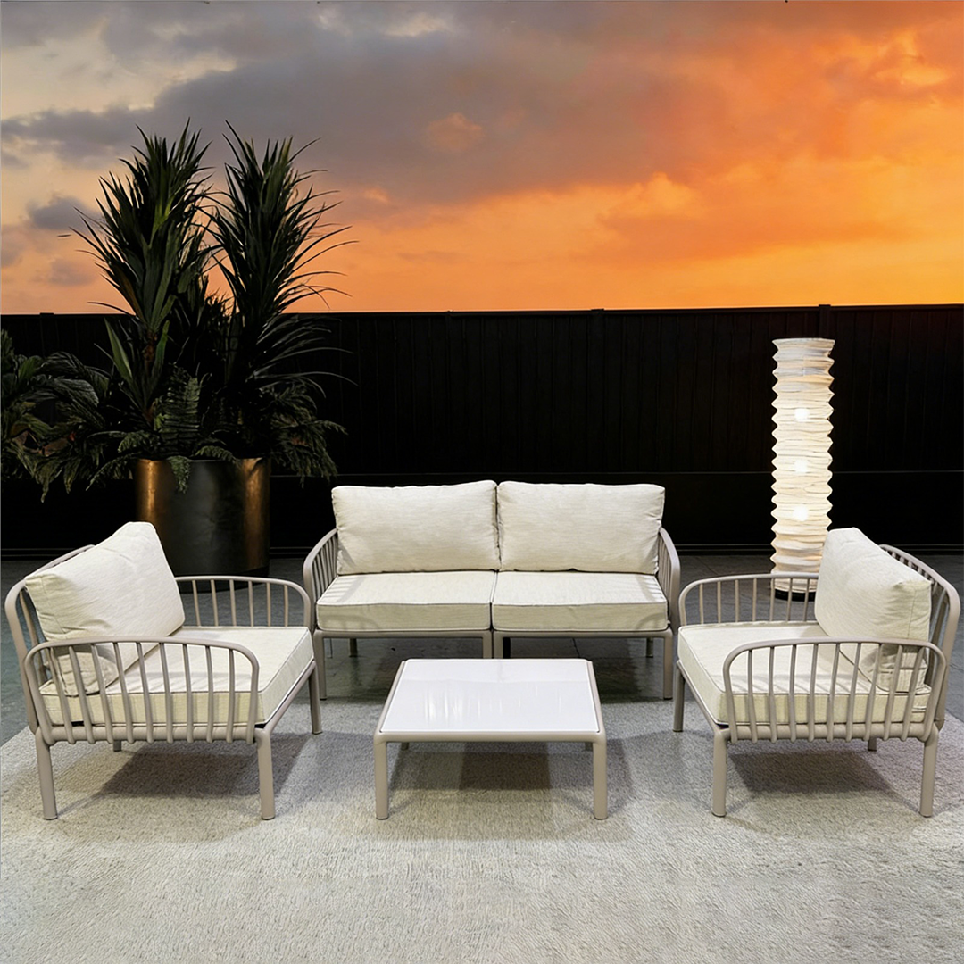 IMPERIAL BOTANIST -- LGT GREY CLR --BROAD SPECTRUM -- 2 SINGLE CHAIRS & 1 LOVE CHAIR & 1 TEMPERED GLASS TABLE = 4 PC